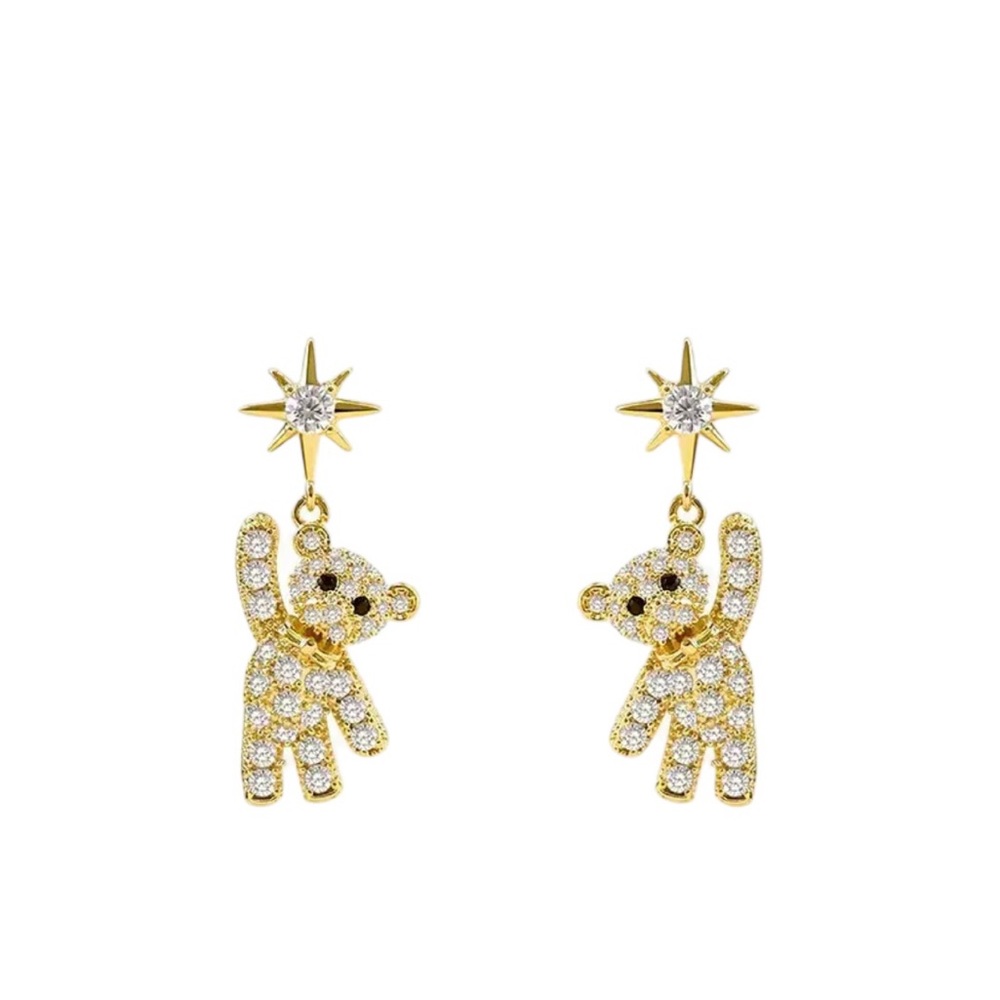 Cubic Zirconia Gold Rhinestone Bear Drop Earrings